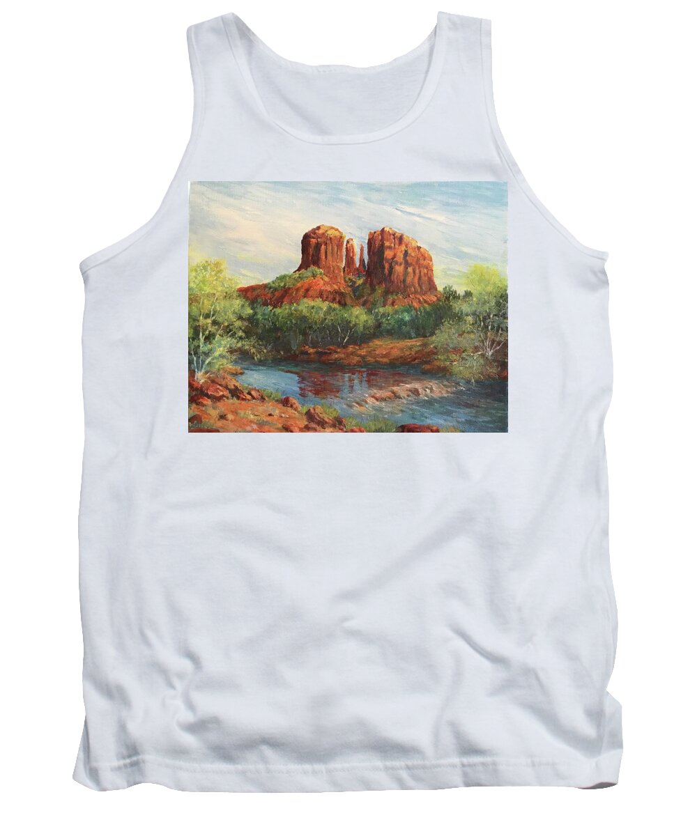 Arizona Tank Top featuring the painting Cathedral Rock by ML McCormick