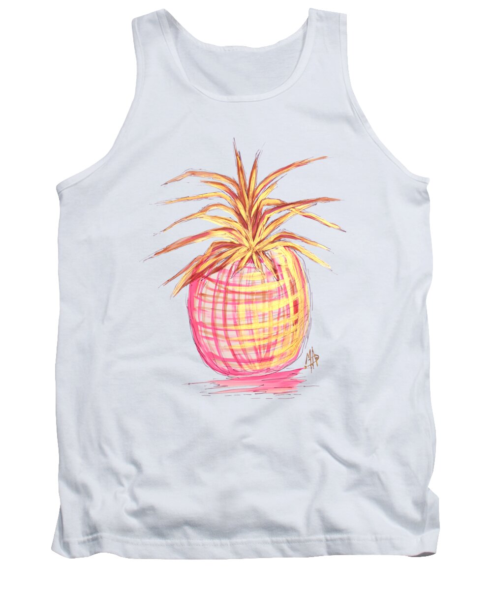 Pineapple Tank Top featuring the painting Chic Pink Metallic Gold Pineapple Fruit Wall Art Aroon Melane 2015 Collection by MADART by Megan Aroon