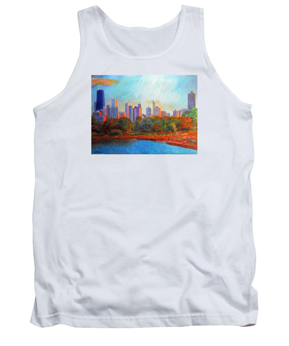 Chicago Tank Top featuring the painting Chicago Skyline from the Lagoon by Michael Durst