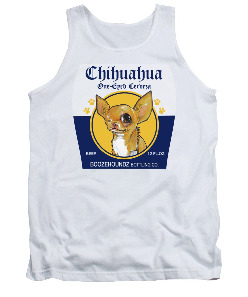 Beer Tank Top featuring the drawing Chihuahua One-Eyed Cerveza by John LaFree