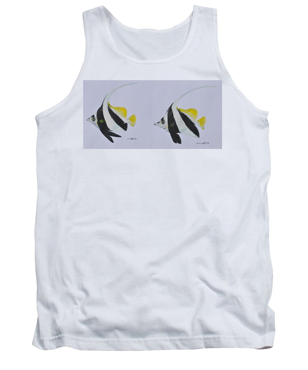 Heniochus Diphreutes Tank Top featuring the painting Chinese Banners by Eduard Meinema