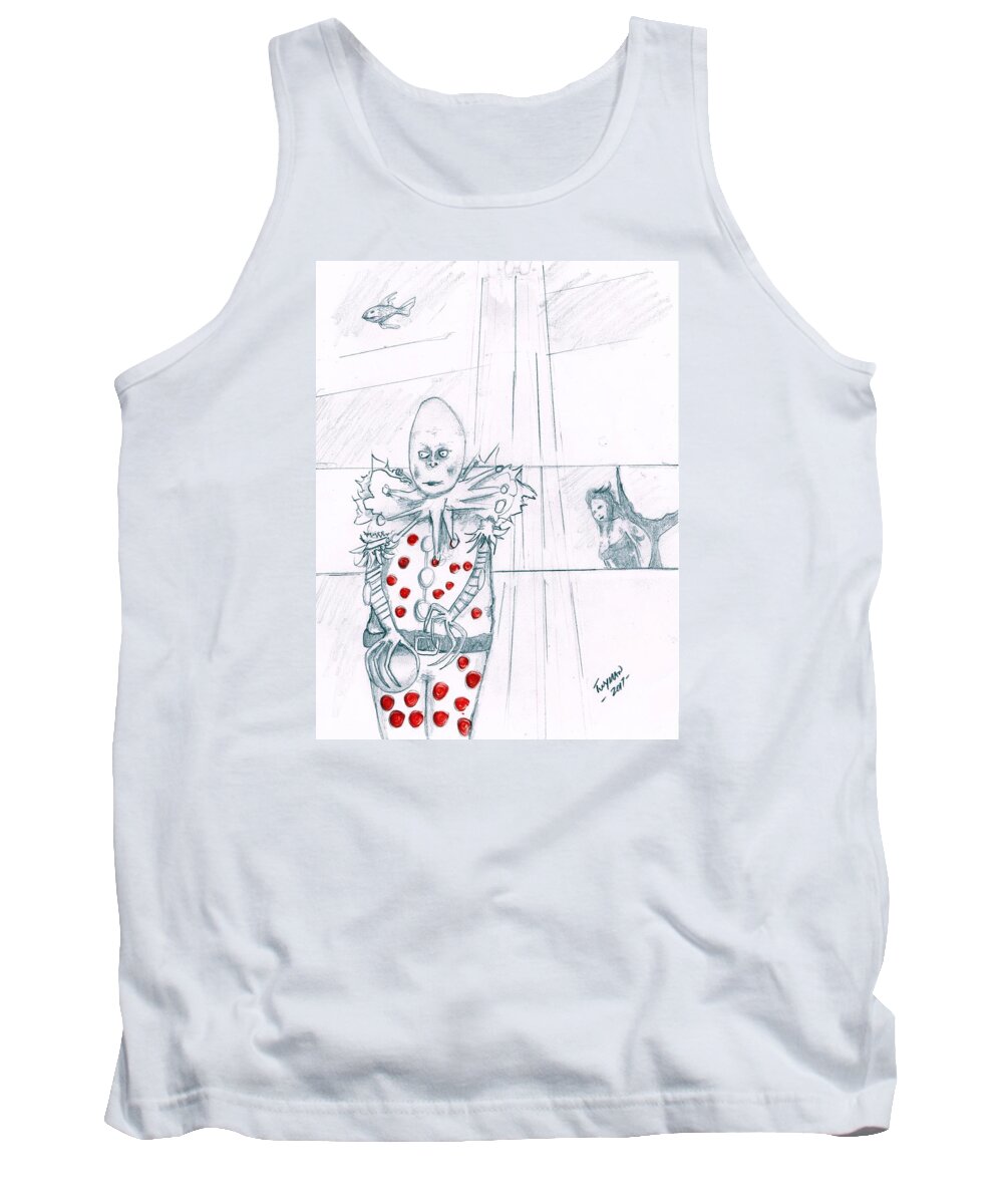 Clown Tank Top featuring the drawing Clown with Crystal Ball and Mermaid by Dan Twyman