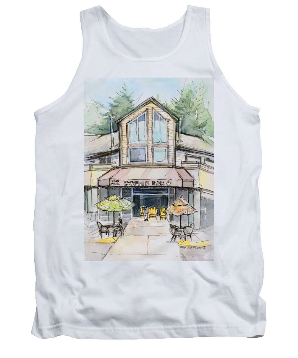 Bridle Trails Tank Top featuring the painting Coffee Shop Watercolor Sketch by Olga Shvartsur