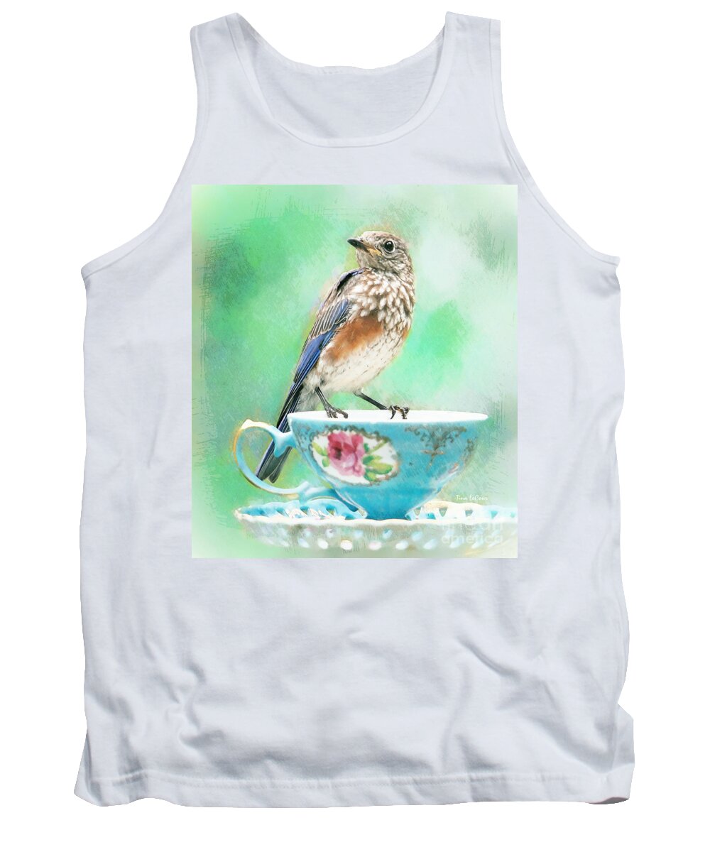Bluebird Tank Top featuring the painting Coffee Tea Or Me by Tina LeCour