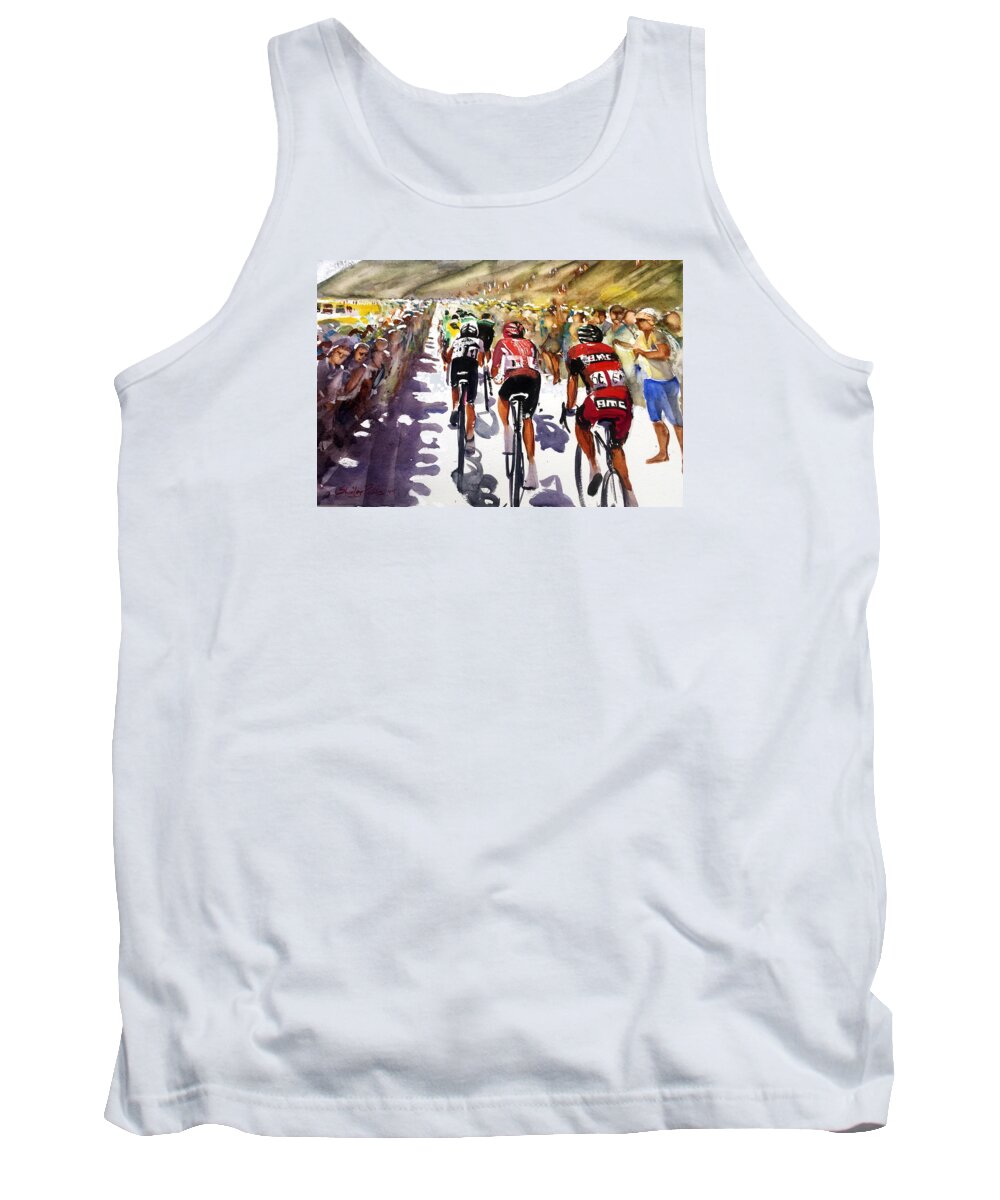 Le Tour De France Tank Top featuring the painting Color and Movement at Le Tour de France by Shirley Peters