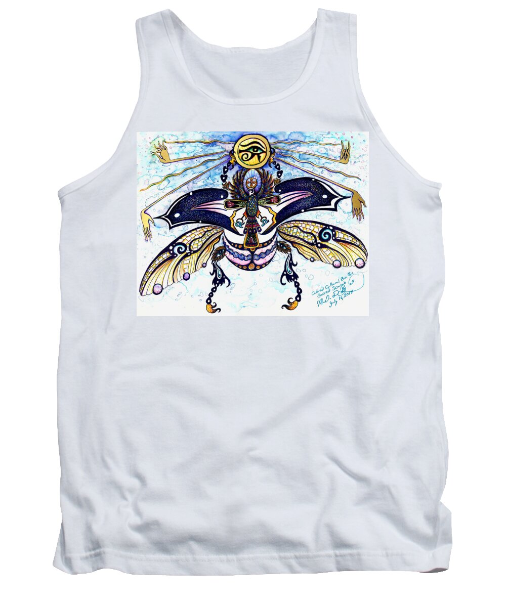 Scarab Tank Top featuring the painting Colored Sacred Scarab in digital gold by Melinda Dare Benfield