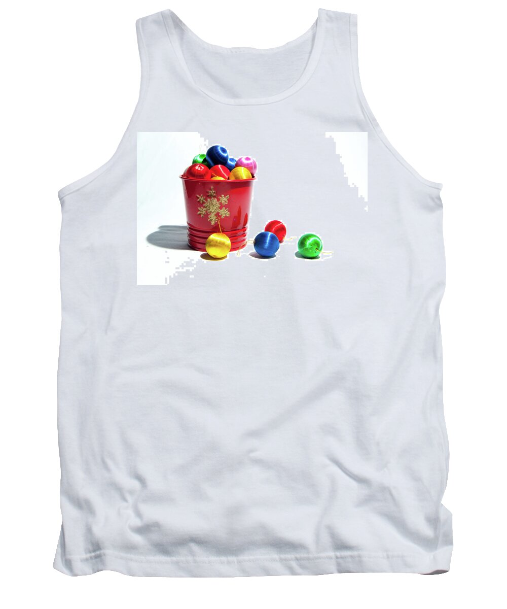 Helen Northcott Tank Top featuring the photograph Coloured Baubles in a Pot by Helen Jackson