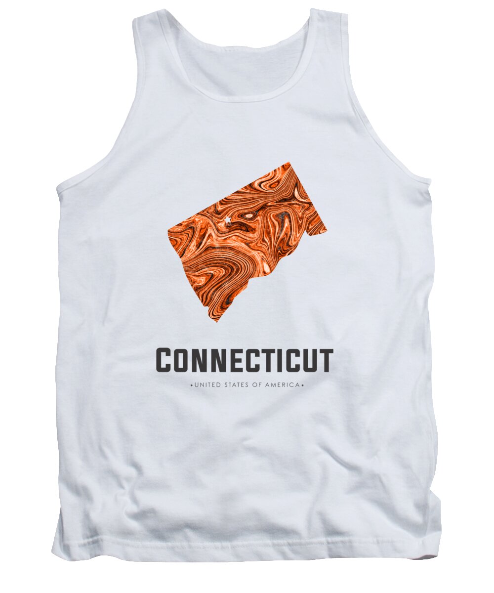 Connecticut Tank Top featuring the mixed media Connecticut Map Art Abstract in Brown by Studio Grafiikka