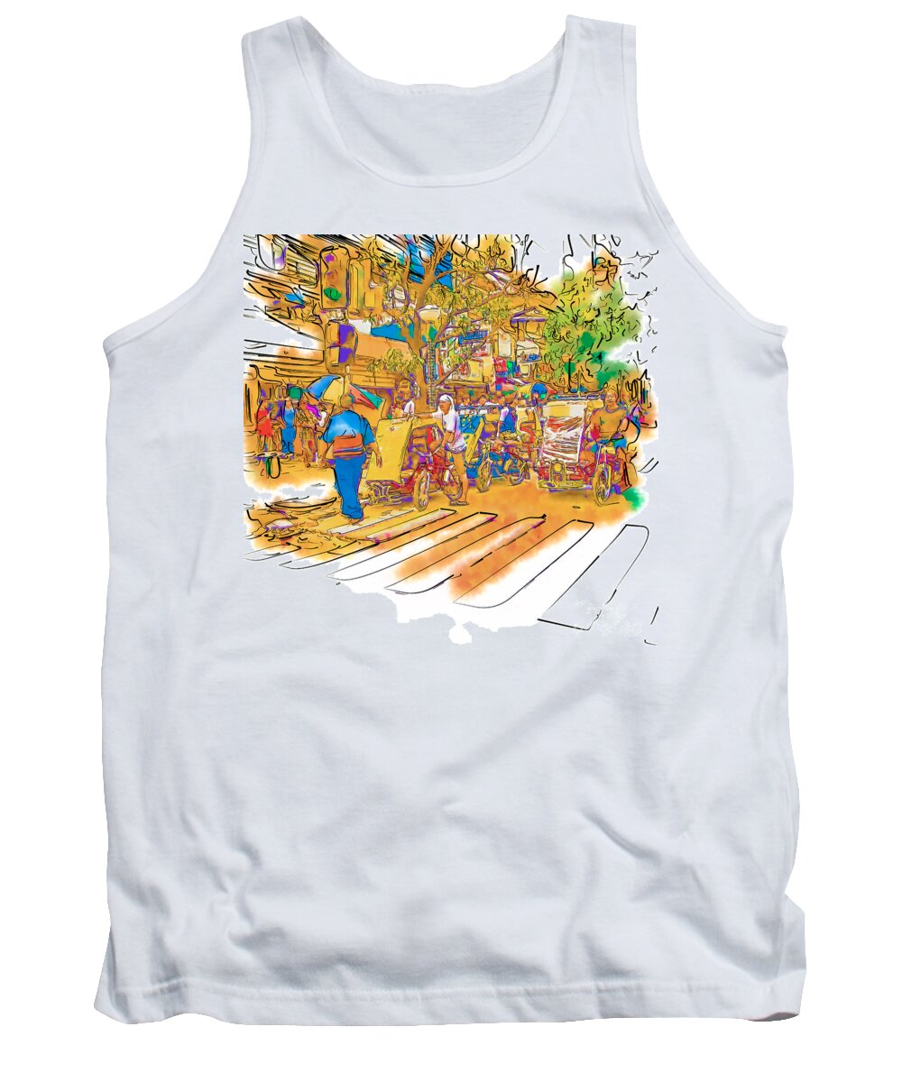 Asia Tank Top featuring the drawing Crosswalk in the Philippines by Rolf Bertram