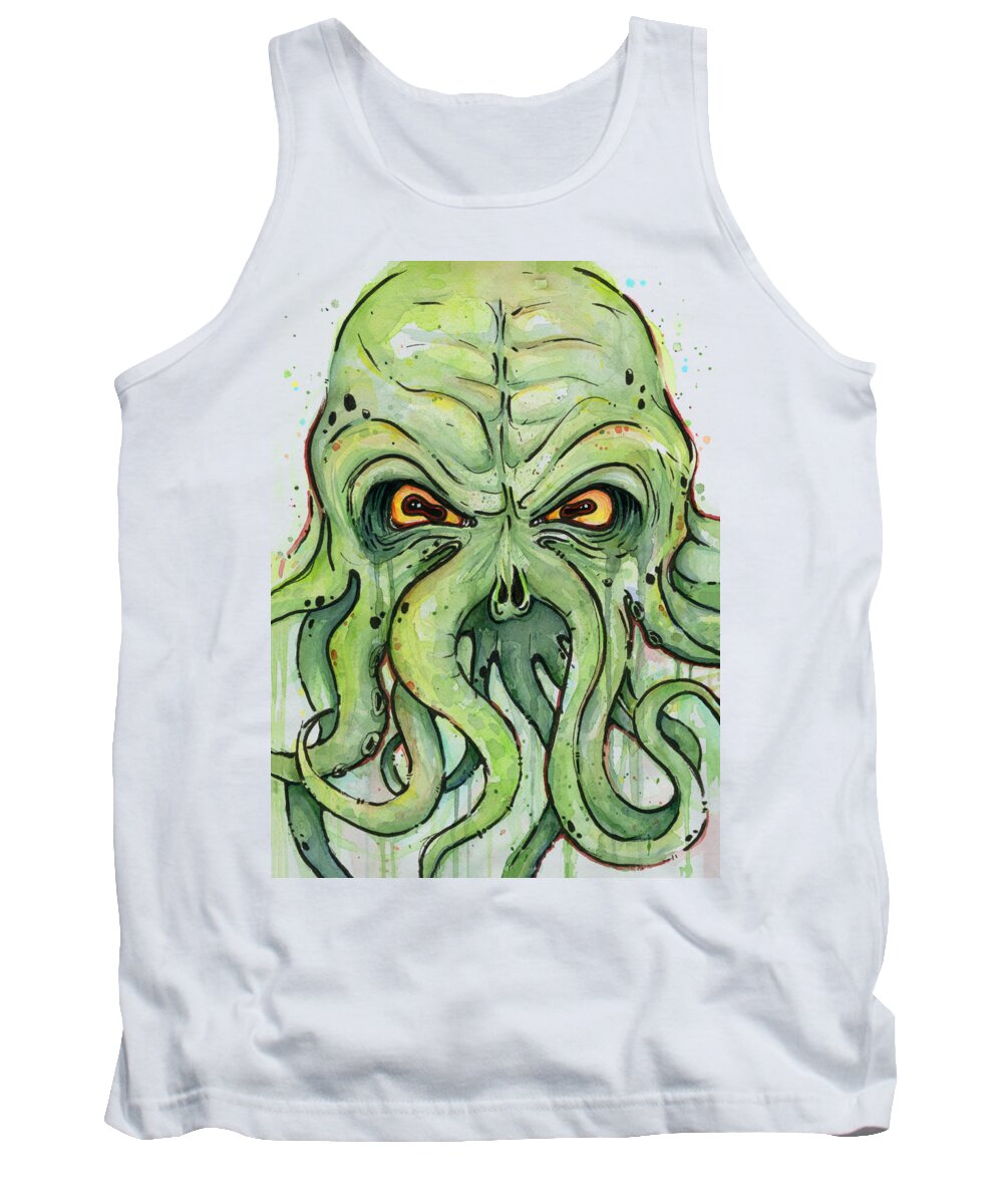 Cthulu Tank Top featuring the painting Cthulhu Watercolor by Olga Shvartsur