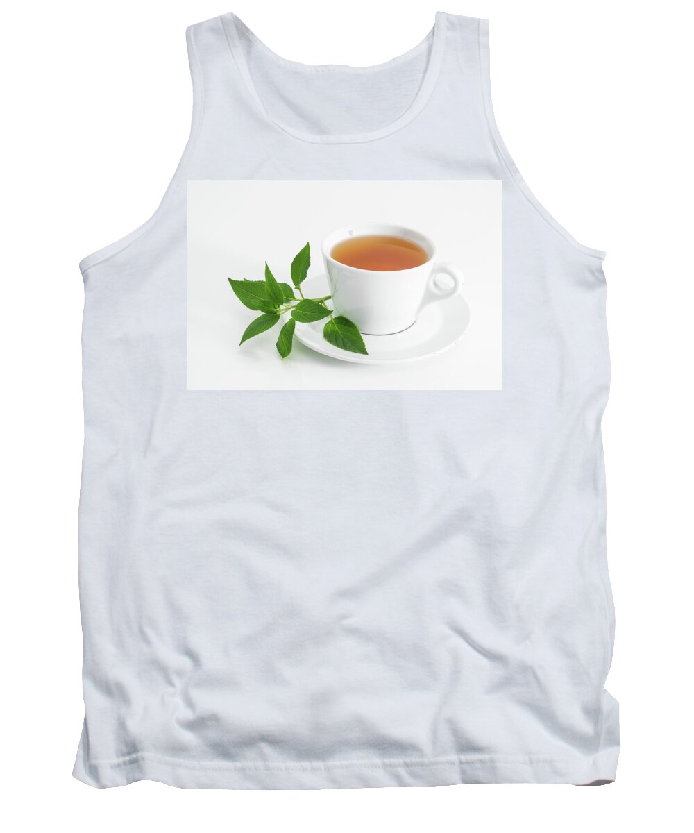 Tea Tank Top featuring the photograph Cup of tea with fresh mint by GoodMood Art