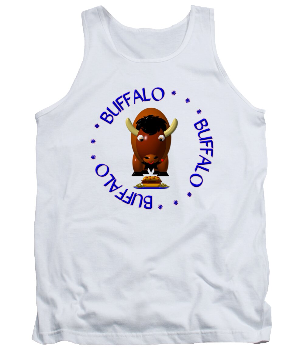 Buffalo Tank Top featuring the digital art Cute Buffalo with Beef on Weck and Buffalo Wings by Rose Santuci-Sofranko