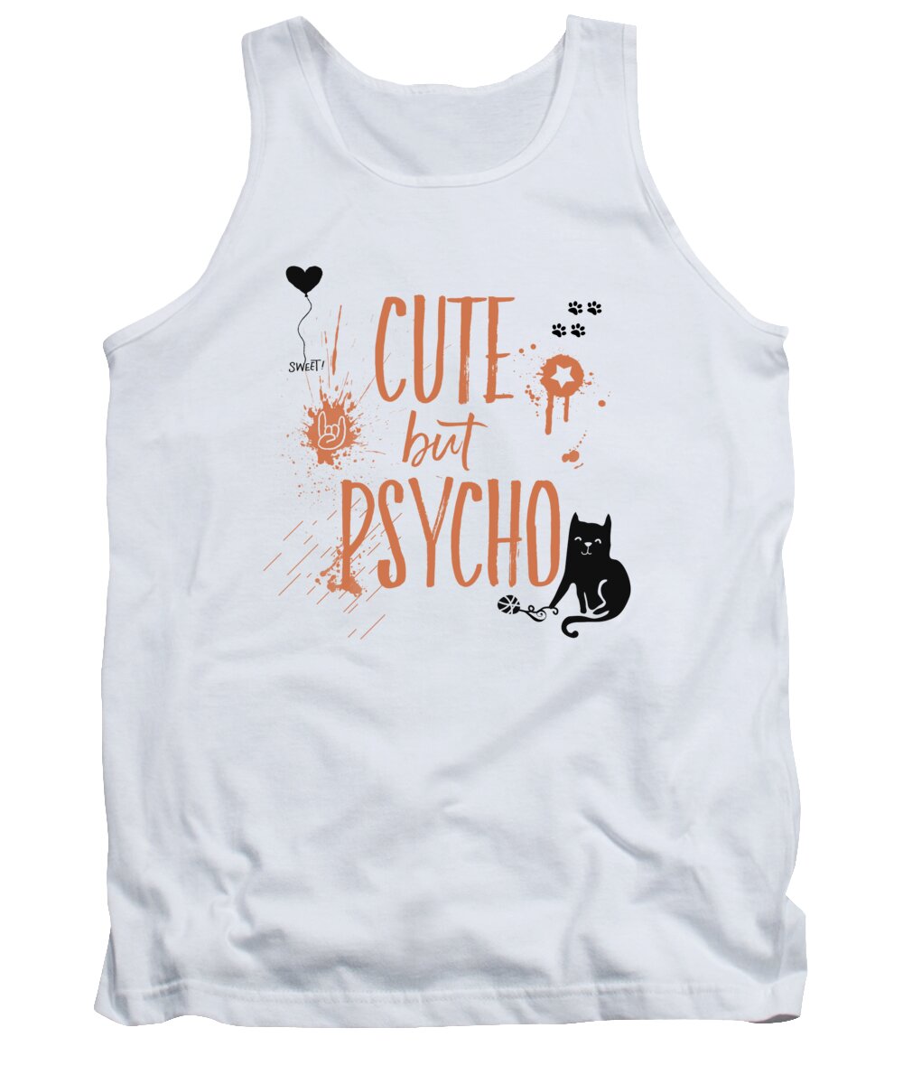 Abstract Tank Top featuring the digital art CUTE but PSYCHO Cat by Melanie Viola