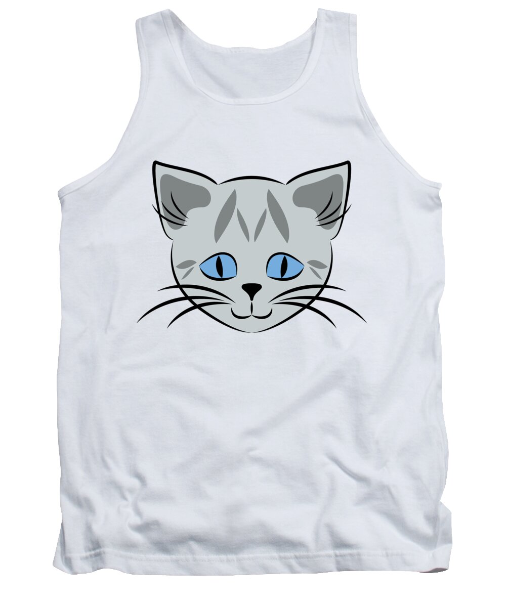 Graphic Cat Tank Top featuring the digital art Cute Gray Tabby Cat Face by MM Anderson