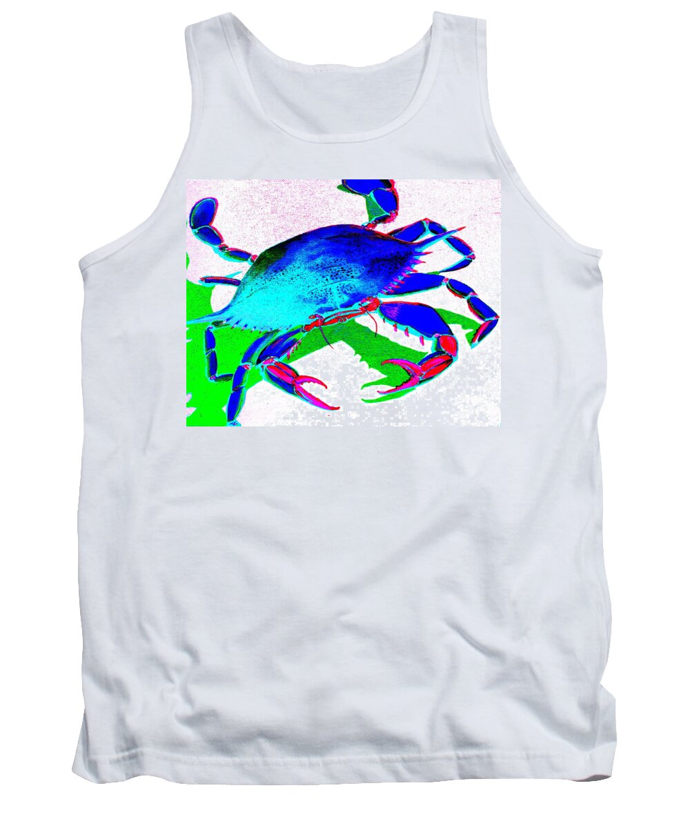 Crab Tank Top featuring the digital art Cyan Crab by Larry Beat