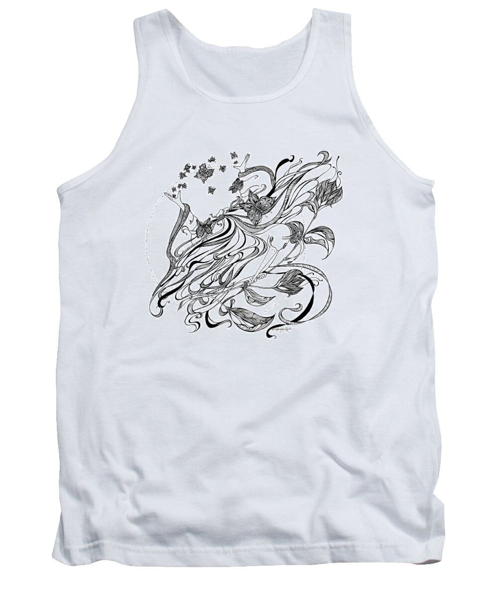 Black And White Tank Top featuring the drawing Damia by Michele Sleight