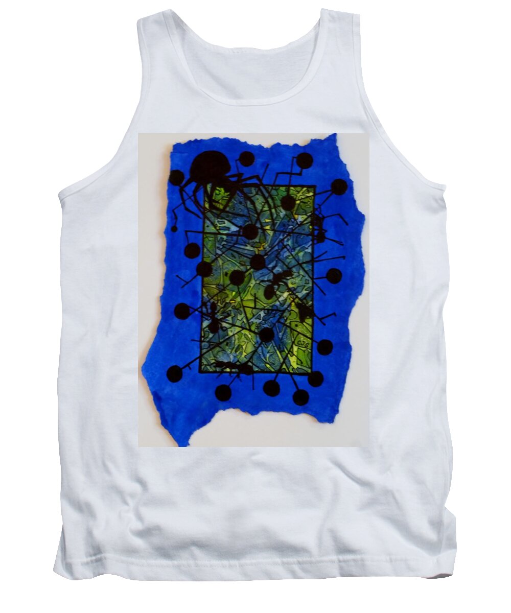 Black Tank Top featuring the painting Death to four ants and a fly by Christopher Schranck