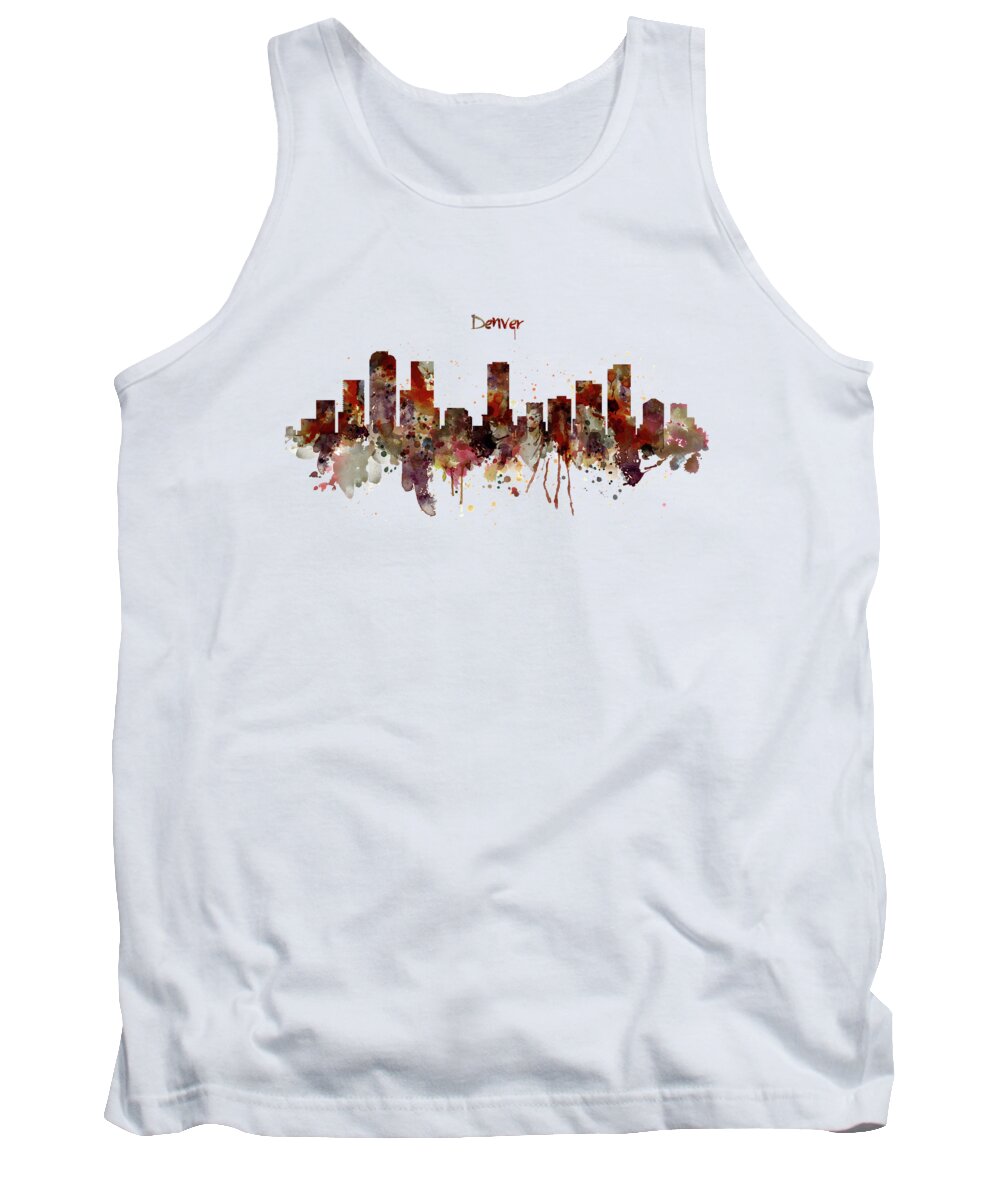 Denver Tank Top featuring the painting Denver Skyline Silhouette by Marian Voicu