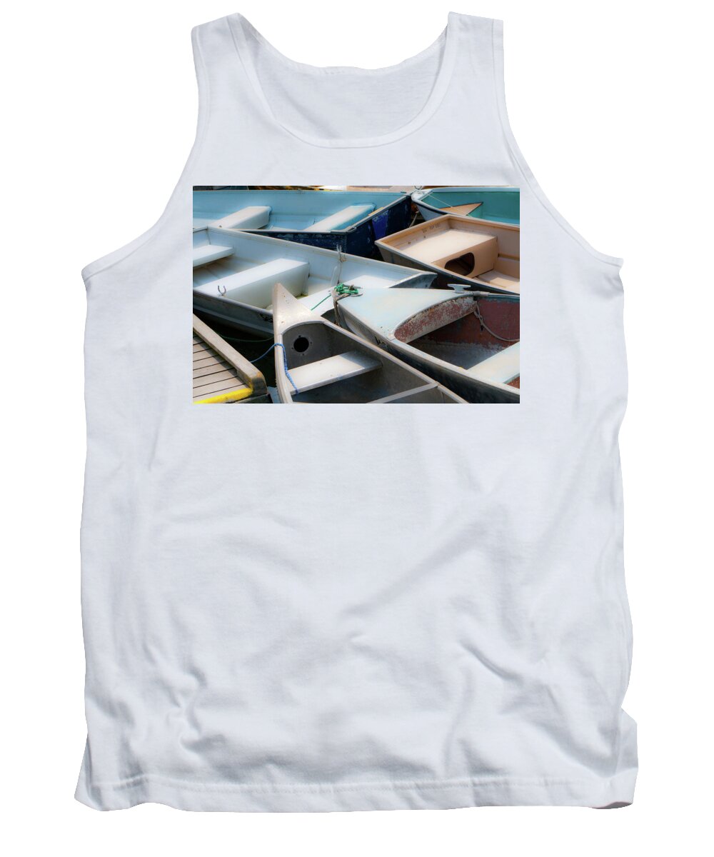 Beach Tank Top featuring the photograph Dinghies by the Dock by Barry Wills