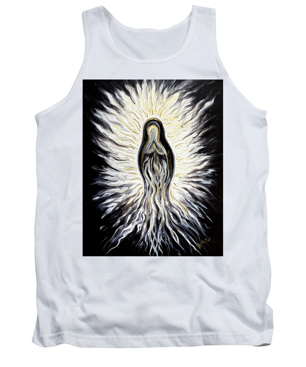 Divine Tank Top featuring the painting Divine Mother Black and White by Michelle Pier