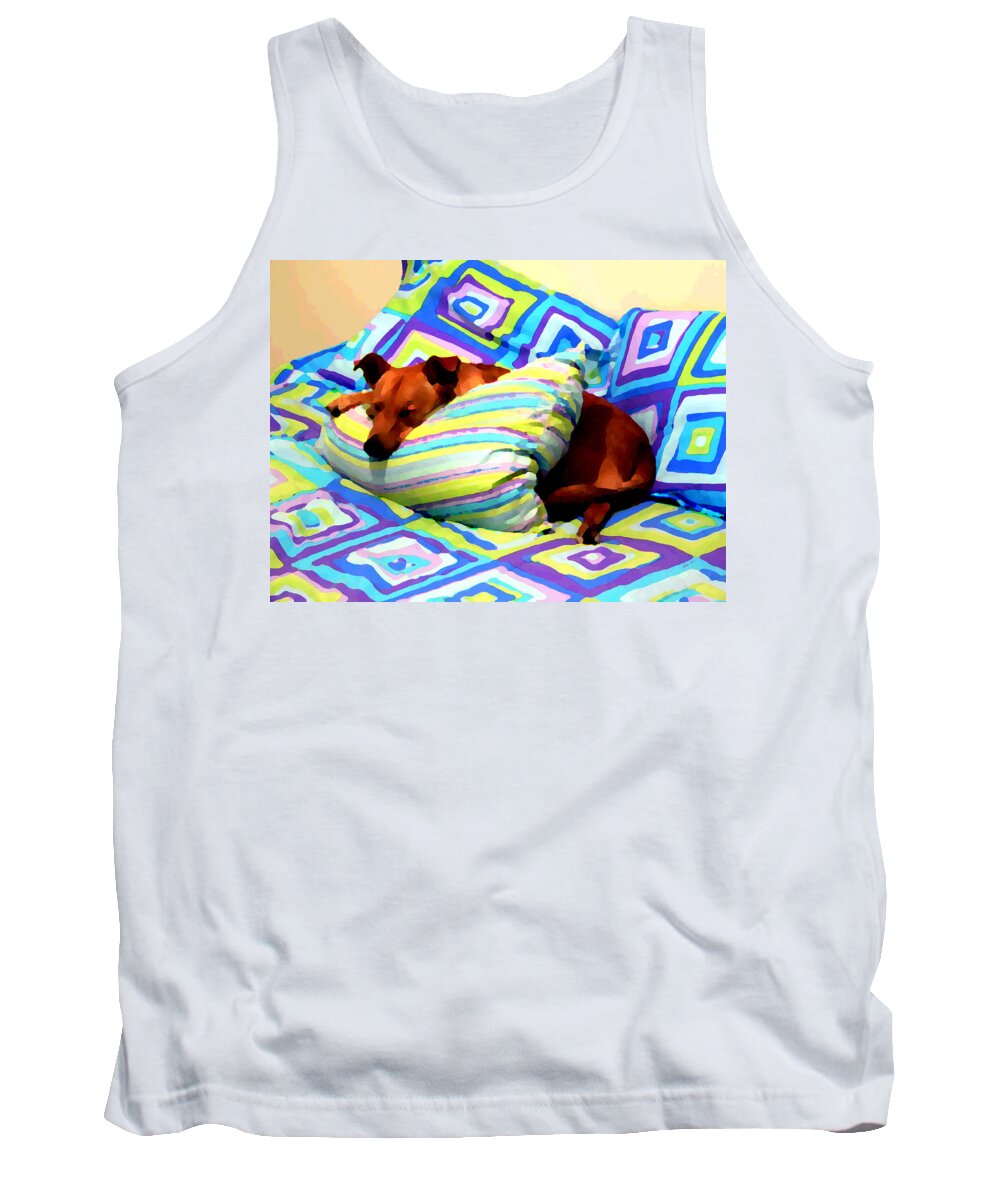 Dog Nap - Oil Effect Tank Top featuring the photograph Dog Nap - Oil Effect by Kathy K McClellan