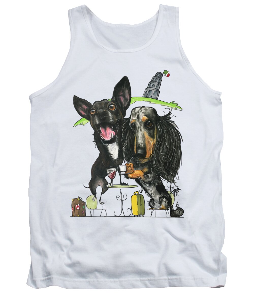 Dominguez Tank Top featuring the drawing Dominguez, Mia and Sri by Canine Caricatures By John LaFree