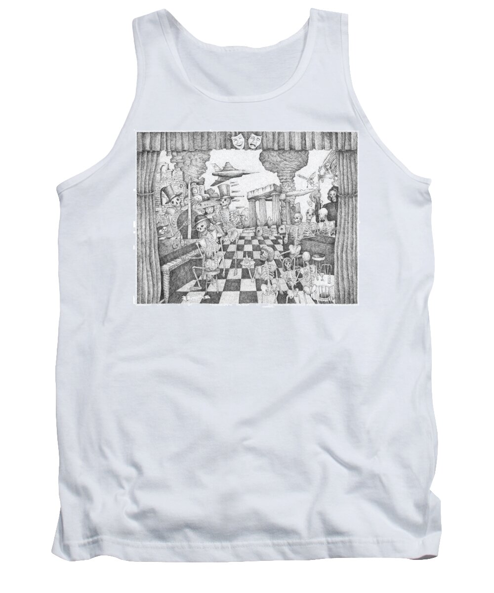 Flying Skeletons Tank Top featuring the drawing Don't Worry Be Happy 3 Who Fails to Remember the Past is Condemned to Repeat It by Gerry High