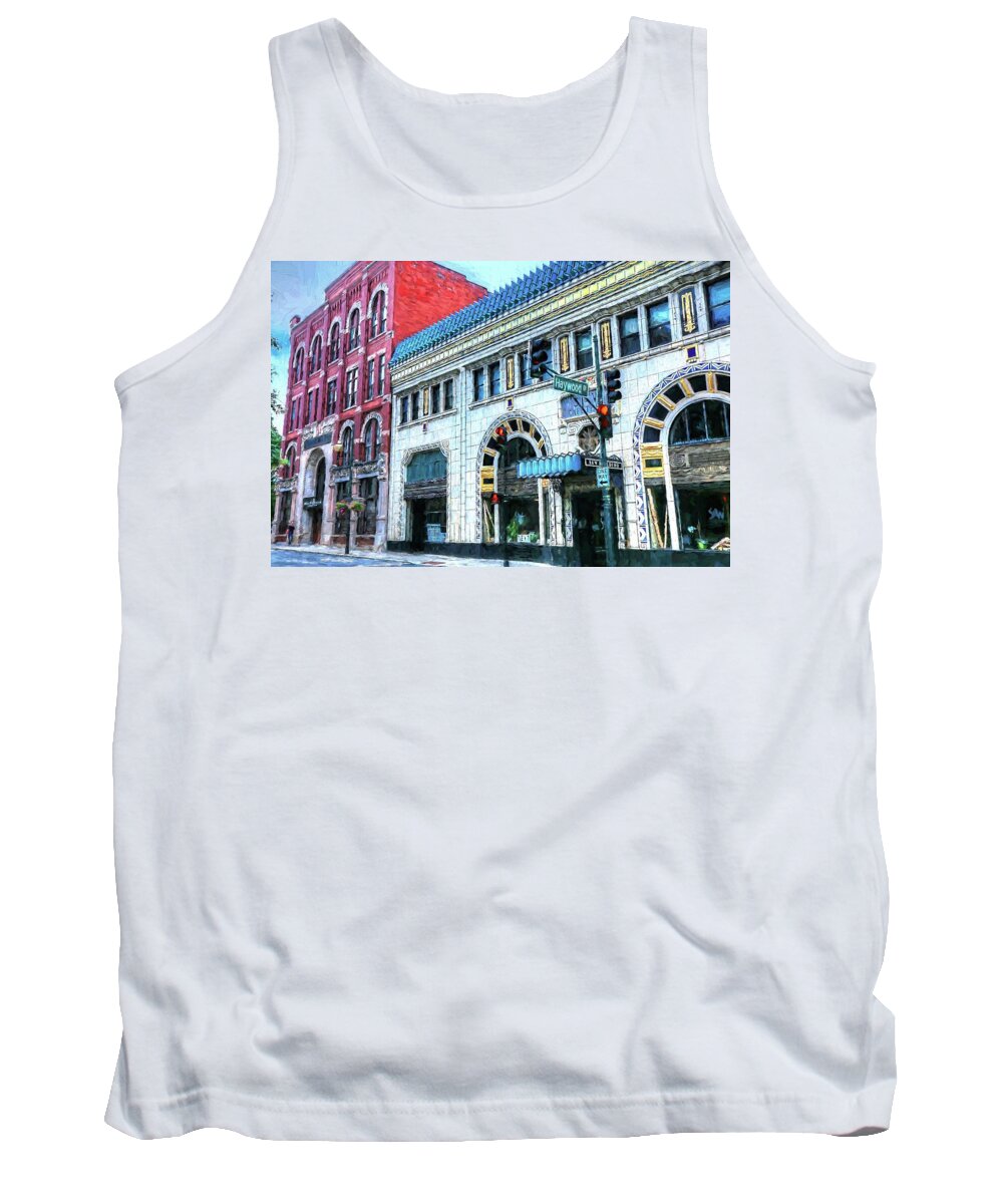 Downtown Asheville City Painted Street Scene Tank Top featuring the photograph Downtown Asheville City Street Scene Painted by Carol Montoya