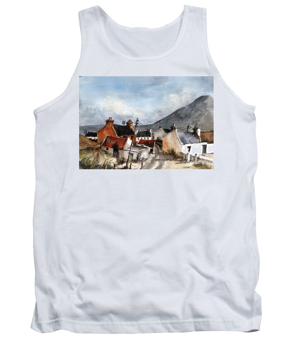 Ireland Tank Top featuring the painting F 701 Dugort Clachan Achill Mayo by Val Byrne