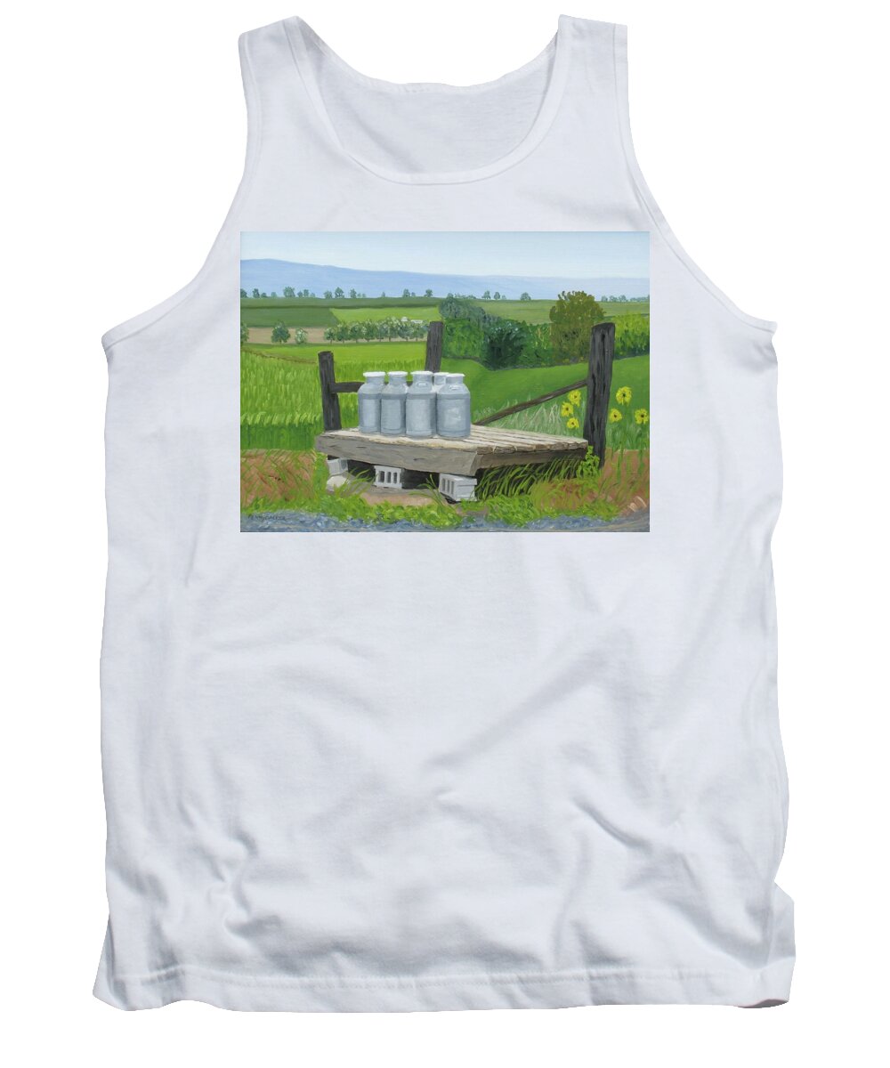Milk Cans Tank Top featuring the painting East Back Mountain Road by Barb Pennypacker