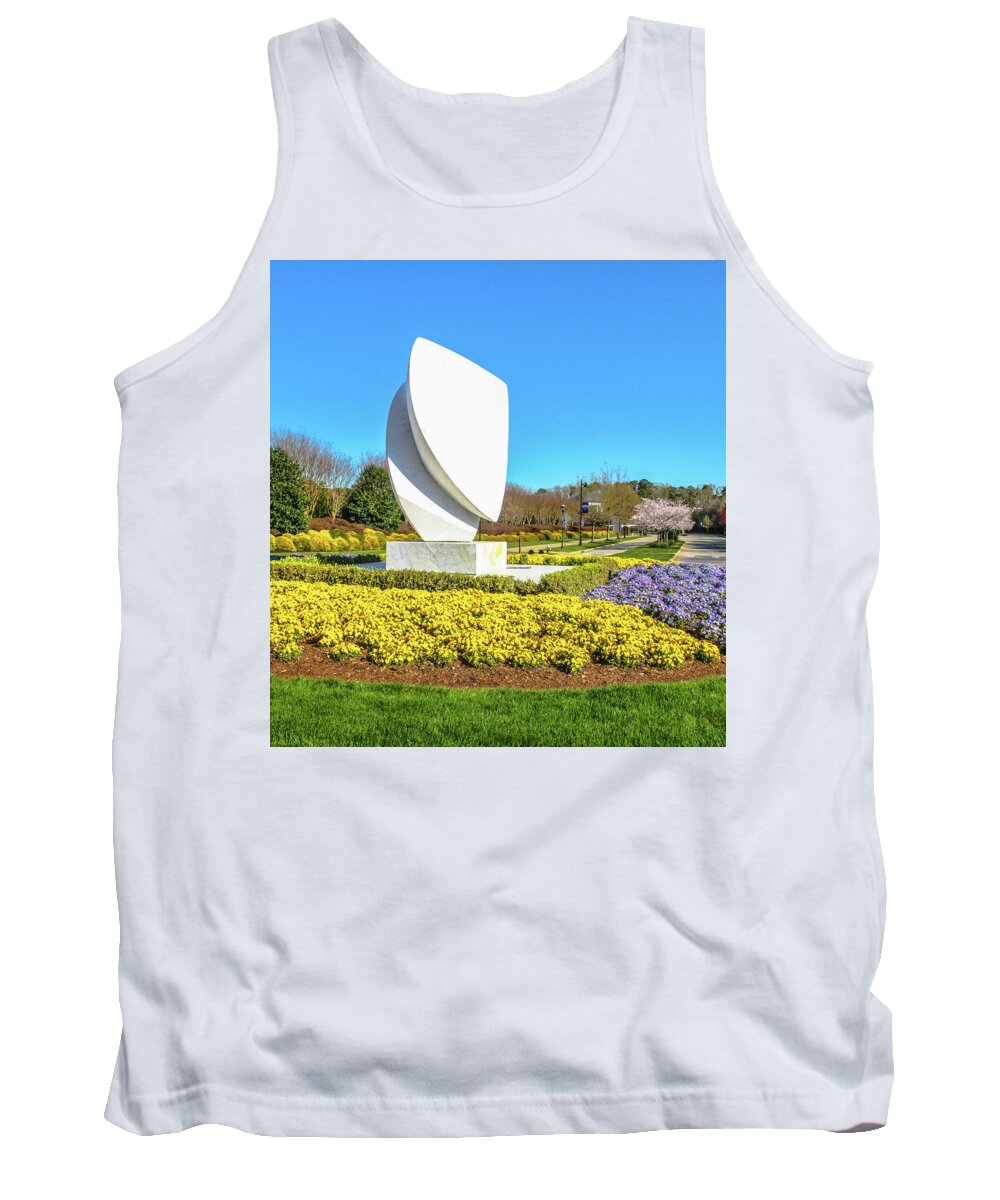 Christopher Newport University Tank Top featuring the photograph Elements Sculpture at Christopher Newport University in Springtime by Ola Allen