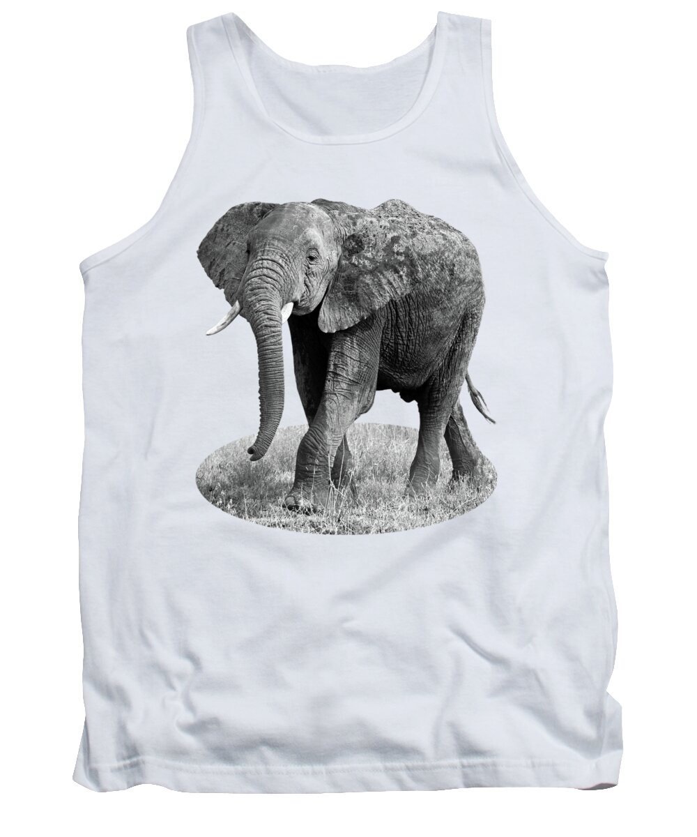 Elephant Tank Top featuring the photograph Elephant Happy and Free in Black and White by Gill Billington
