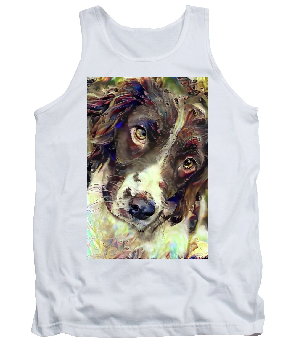 English Springer Spaniel Tank Top featuring the mixed media English Springer Spaniel Soulful Stare by Peggy Collins