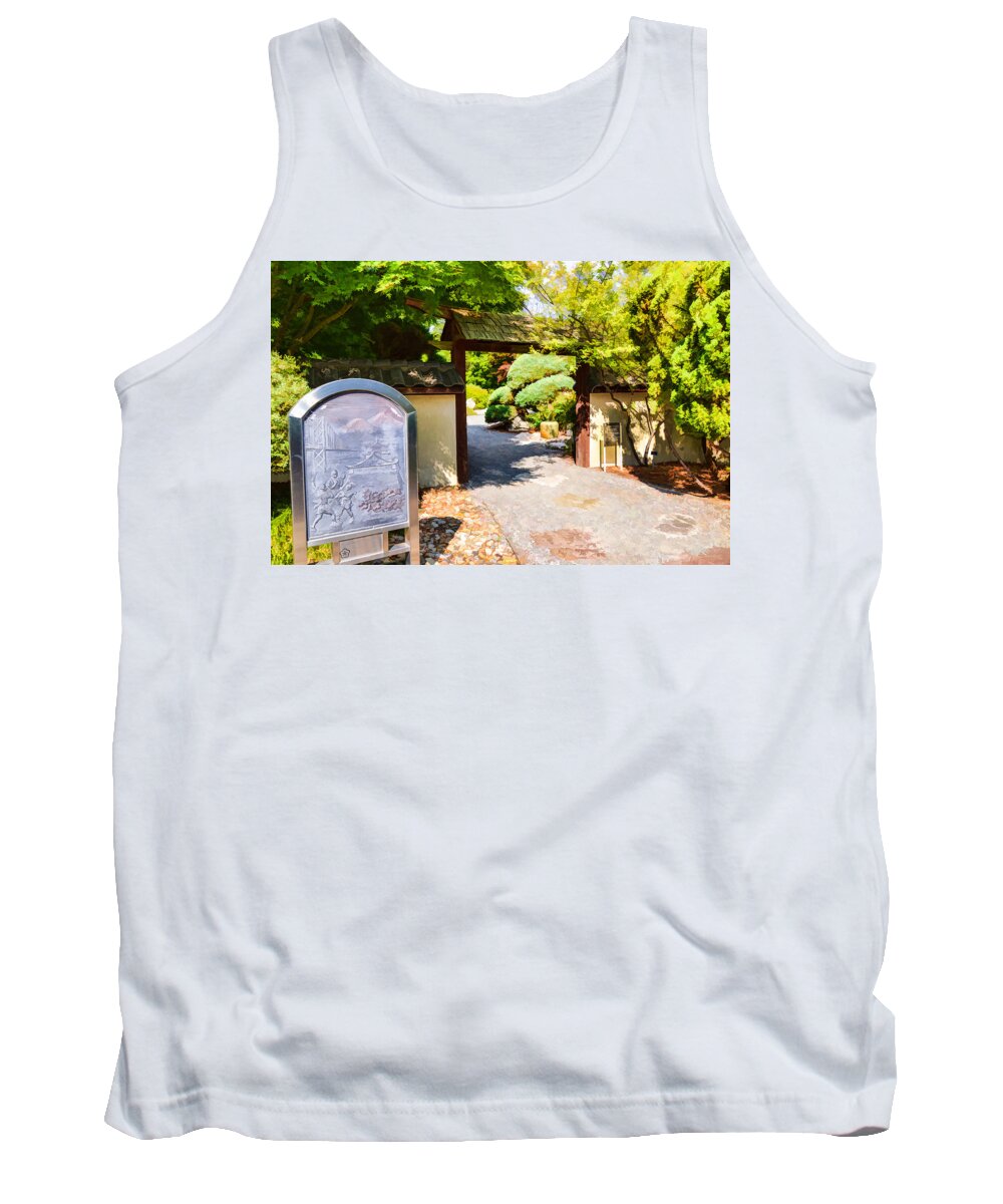 Entrance Tank Top featuring the painting Entrance gate of the Japanese garden 3 by Jeelan Clark