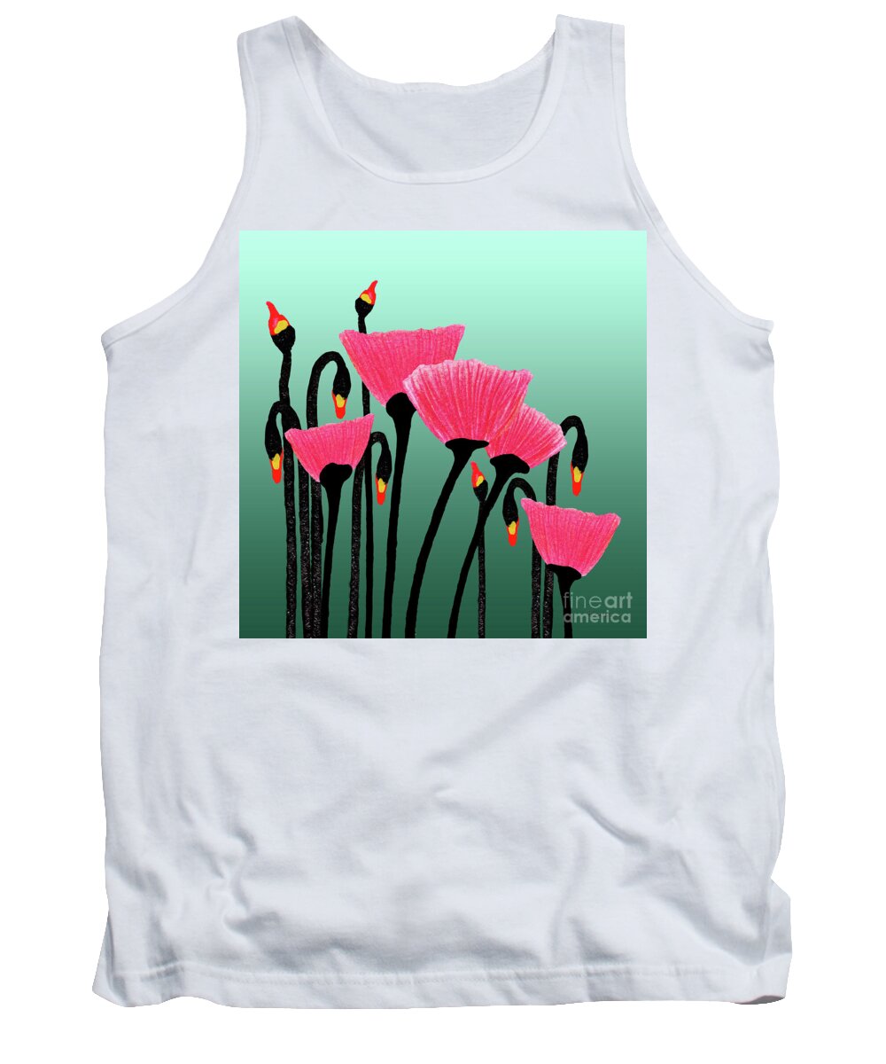 Abstract Tank Top featuring the painting Expressive Red Pink and Green Poppy Field 3309s by Ricardos Creations