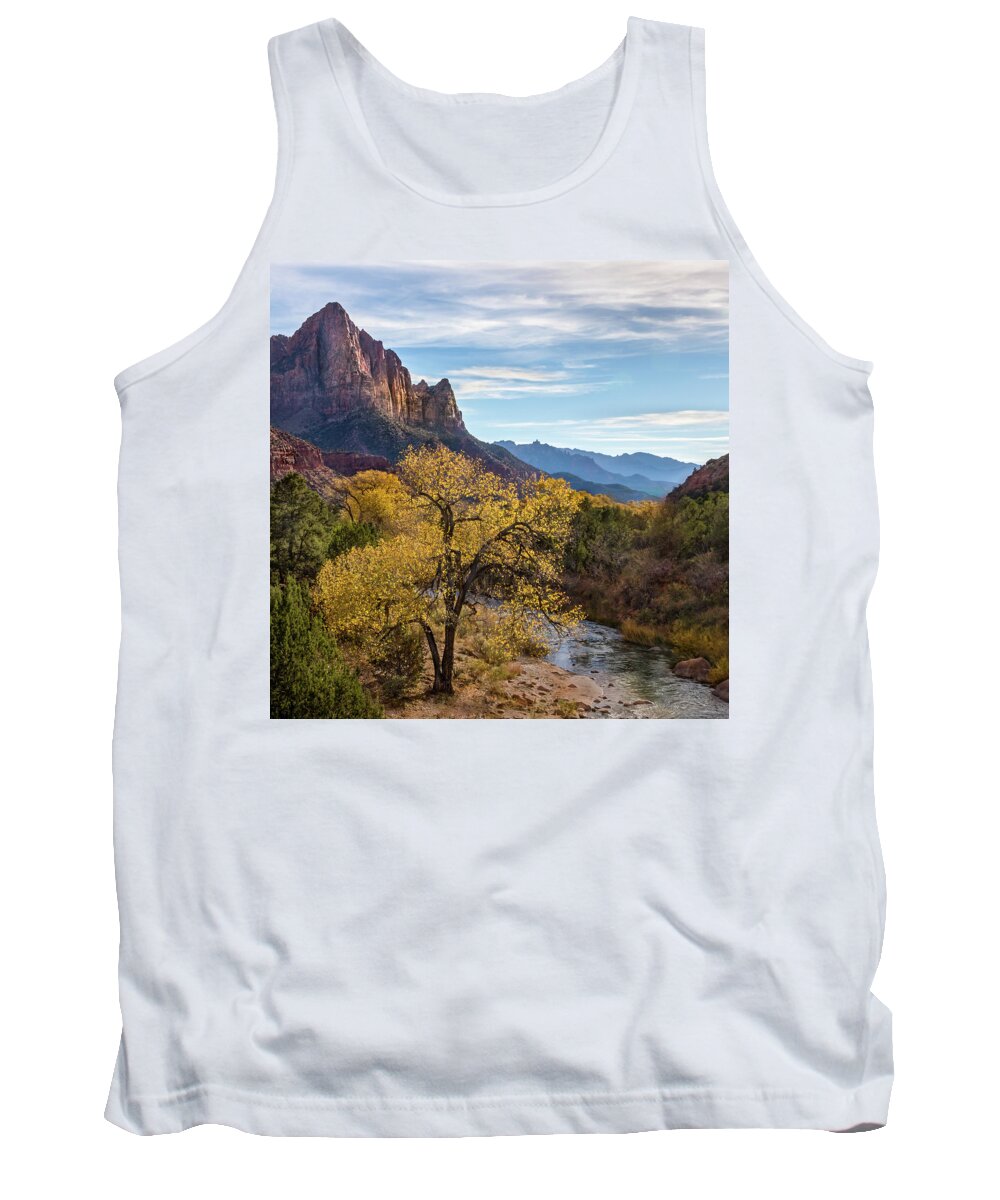 Watchman Tower Tank Top featuring the photograph Fall Evening at Zion by James Woody