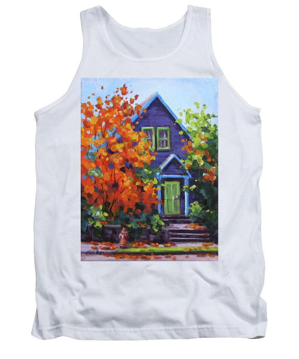 Color Tank Top featuring the painting Fall in the Neighborhood by Karen Ilari