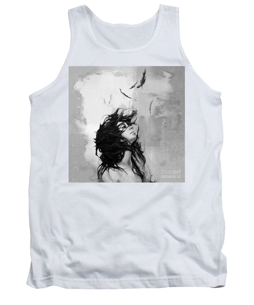 Figurative Tank Top featuring the painting Feathers from Hair by Gull G