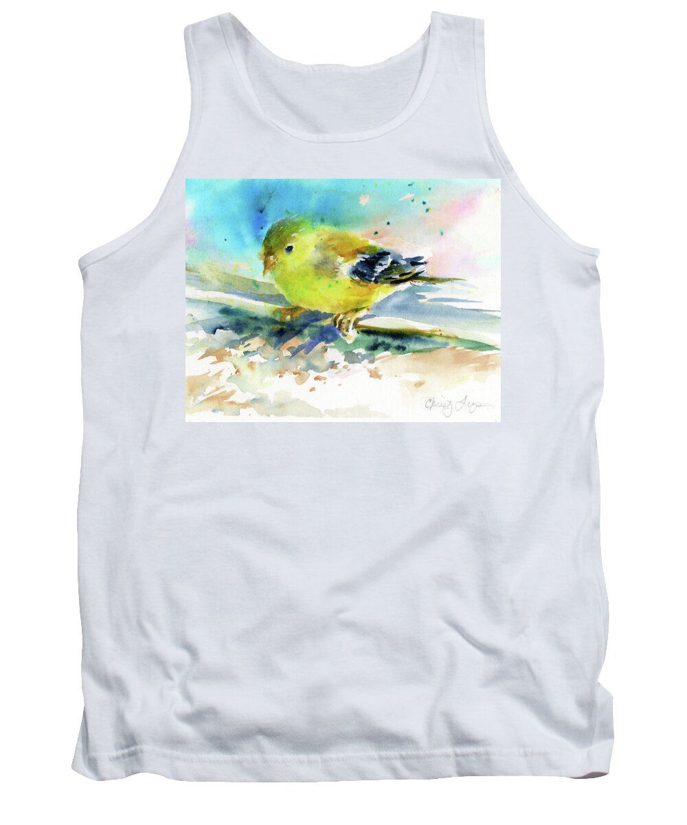 Bird Tank Top featuring the painting Female Goldfinch by Christy Lemp