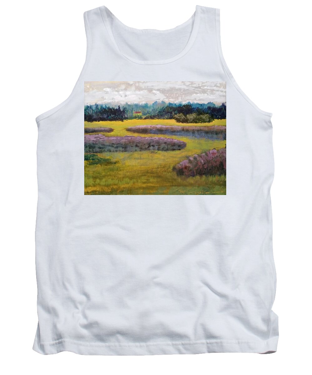 Waterscape Tank Top featuring the painting Fiddlers Ridge Marsh by Peter Senesac