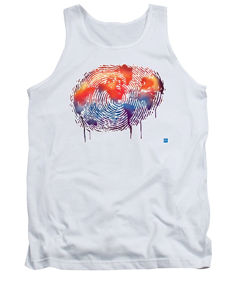 Map Tank Top featuring the painting Finger print map of the world by Sassan Filsoof