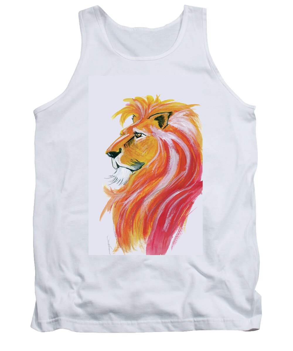 Lion Tank Top featuring the mixed media Firemane by Lee Gelwicks