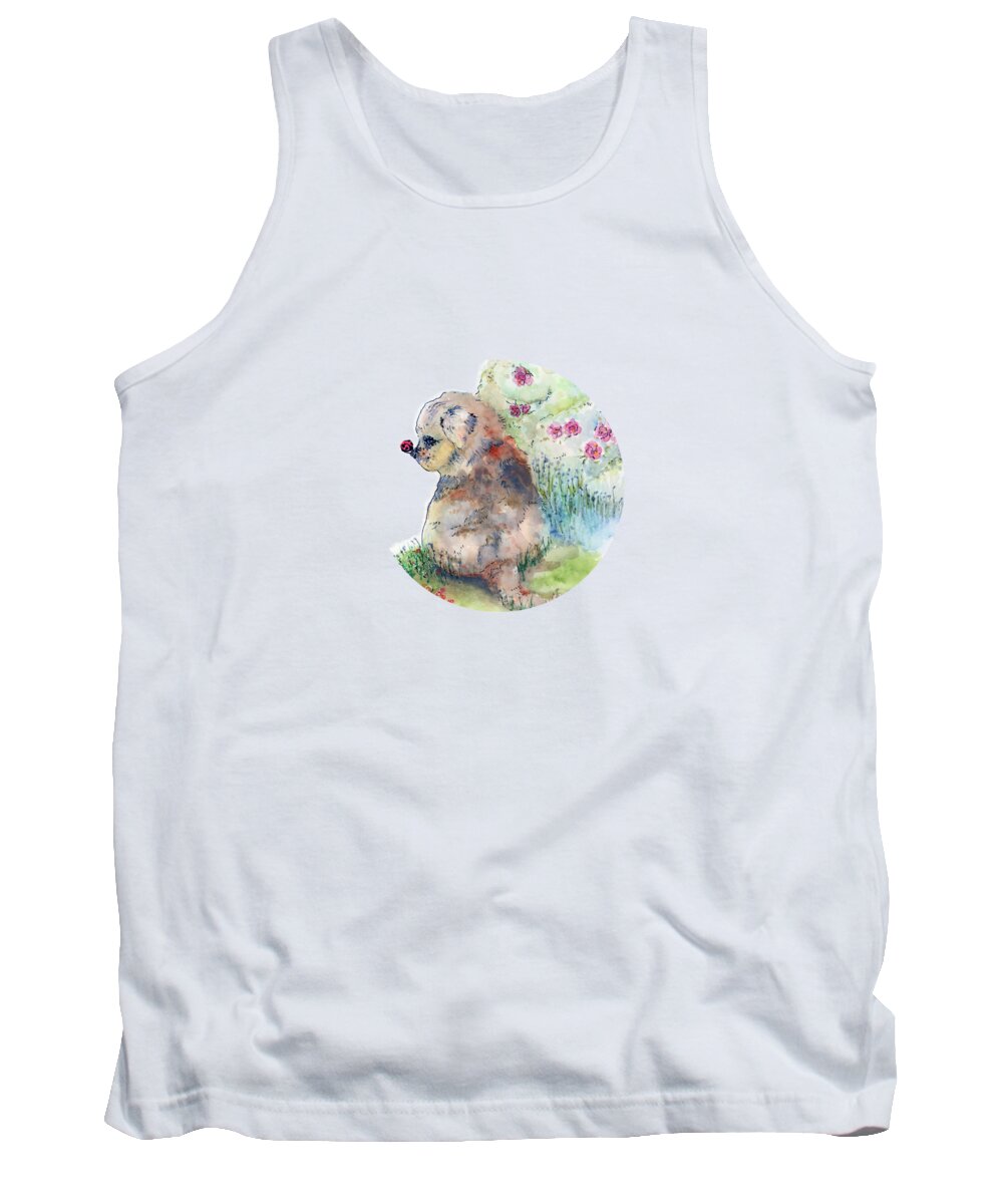 Mini Australian Shepherd Tank Top featuring the painting First Contact by Lauren Heller