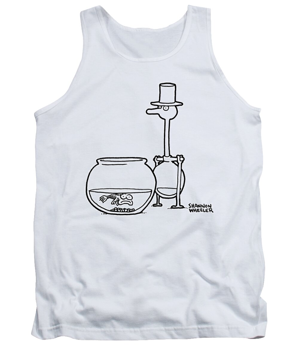 Drinking Bird Tank Top featuring the drawing Fish and Drinking Bird by Shannon Wheeler