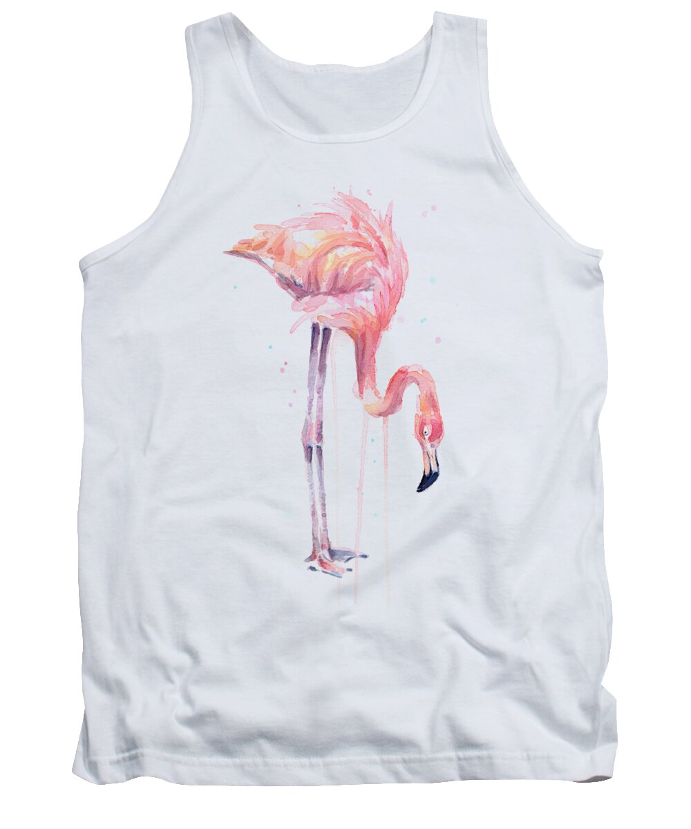 Watercolor Flamingo Tank Top featuring the painting Flamingo Painting Watercolor by Olga Shvartsur