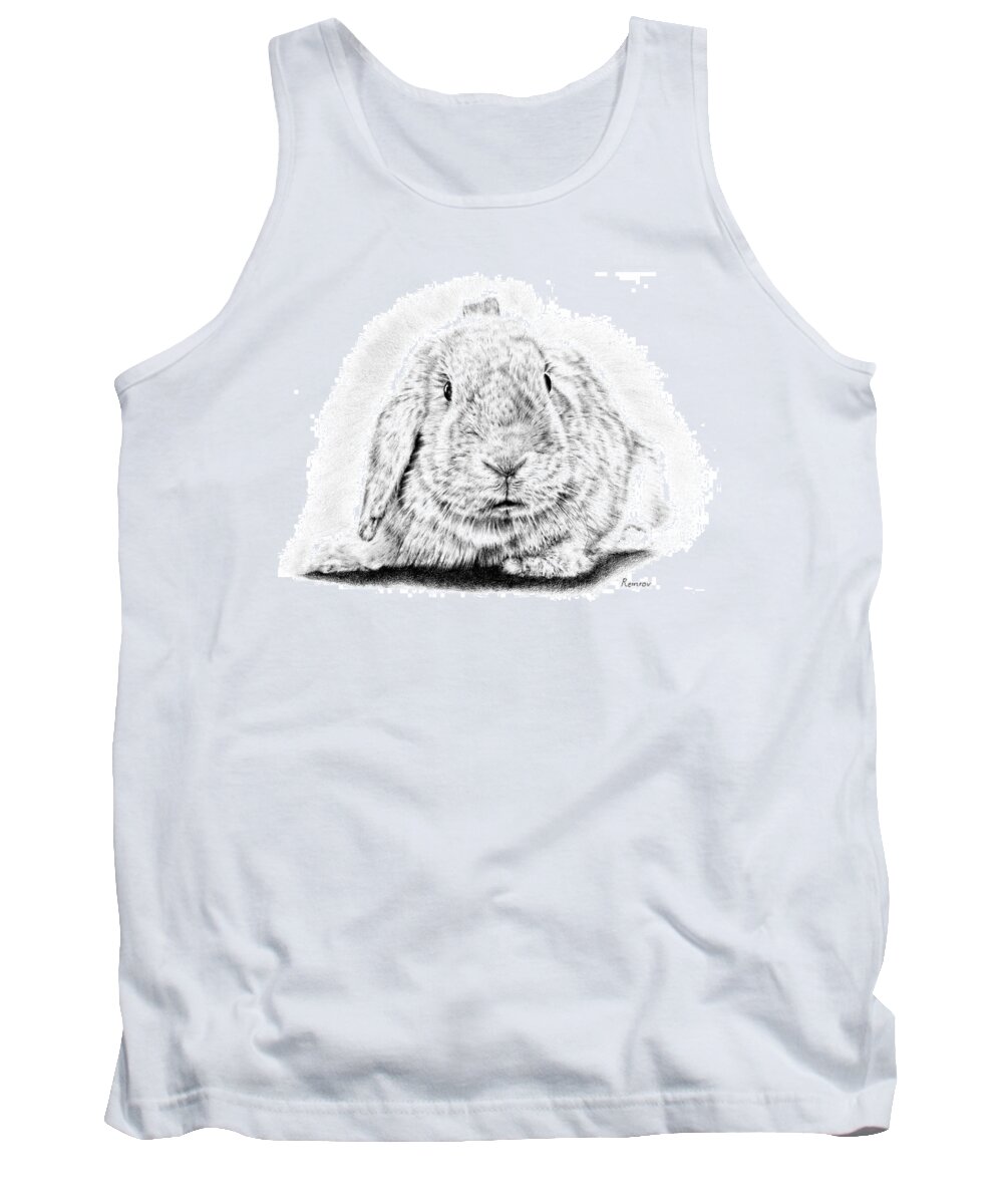 Pencil Drawing Tank Top featuring the drawing Fluffy Bunny by Casey 'Remrov' Vormer
