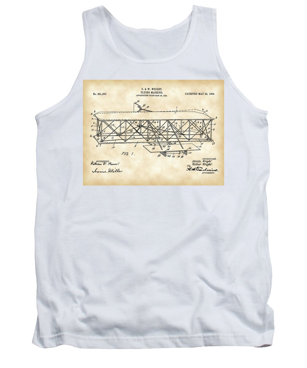 Patent Tank Top featuring the digital art Flying Machine Patent 1903 - Vintage by Stephen Younts