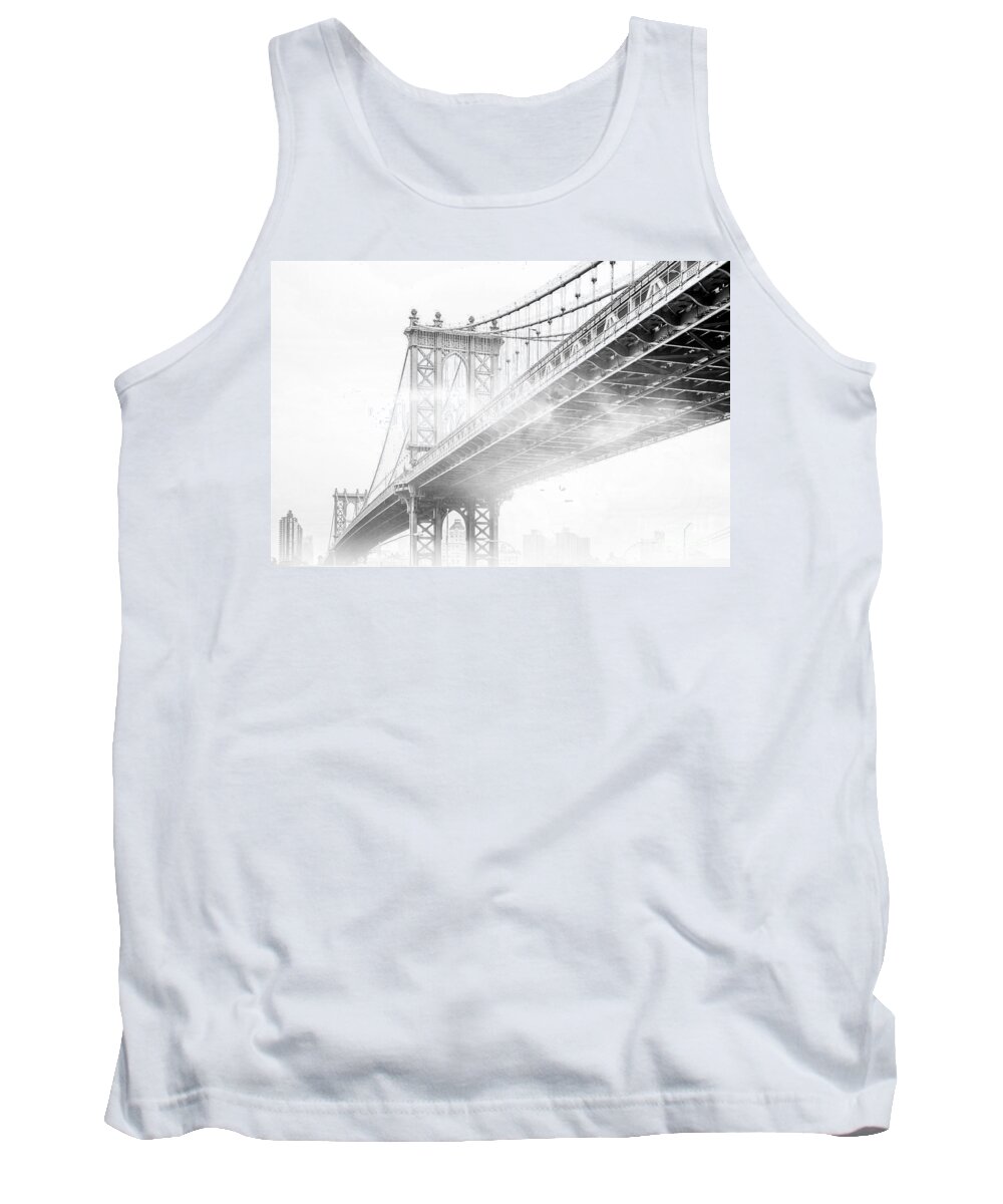 Manhattan Bridge Tank Top featuring the photograph Fog Under The Manhattan BW by Az Jackson