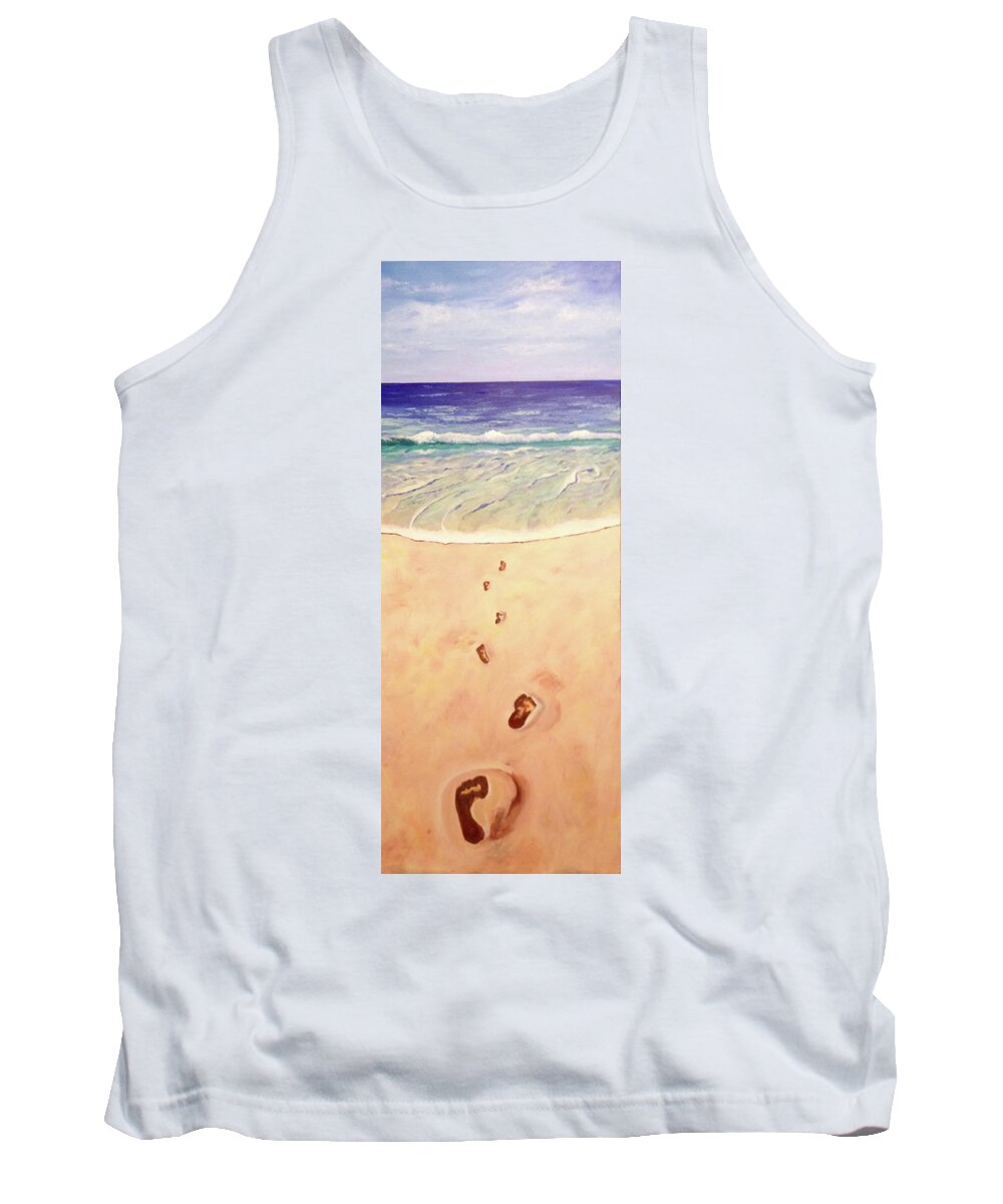 Landscape Tank Top featuring the painting Footprints in the Sand by Donna Tucker