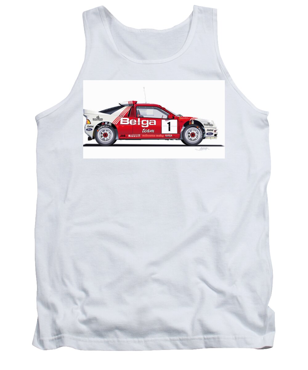 Ford Rs 200 Image Tank Top featuring the digital art Ford RS 200 Belga team illustration by Alain Jamar